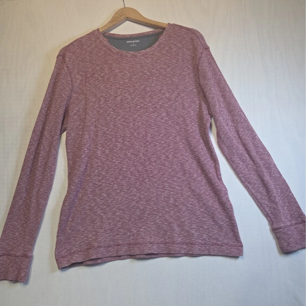 Banana Republic Men's Large Marled Burgundy Long Sleeve Crewneck Knit Shirt